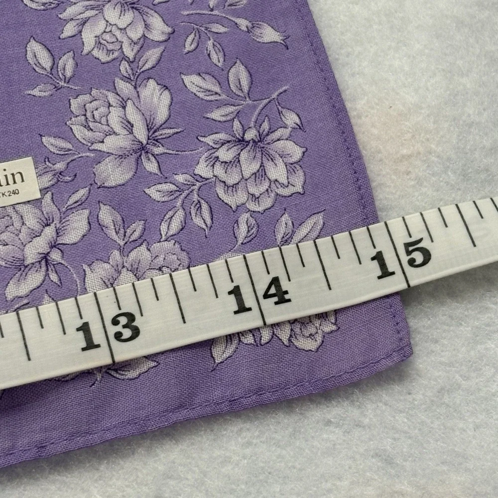 PIERRE BALMAIN Scarf Handkerchief Floral Rose Cotton Purple Chic Accessory 15" - Picture 3 of 3